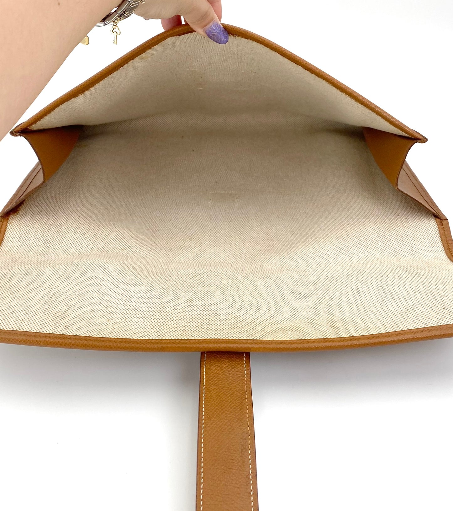 Dinah, Vintage Authentic Hermes 1993 Jige GM courchevel clutch OW