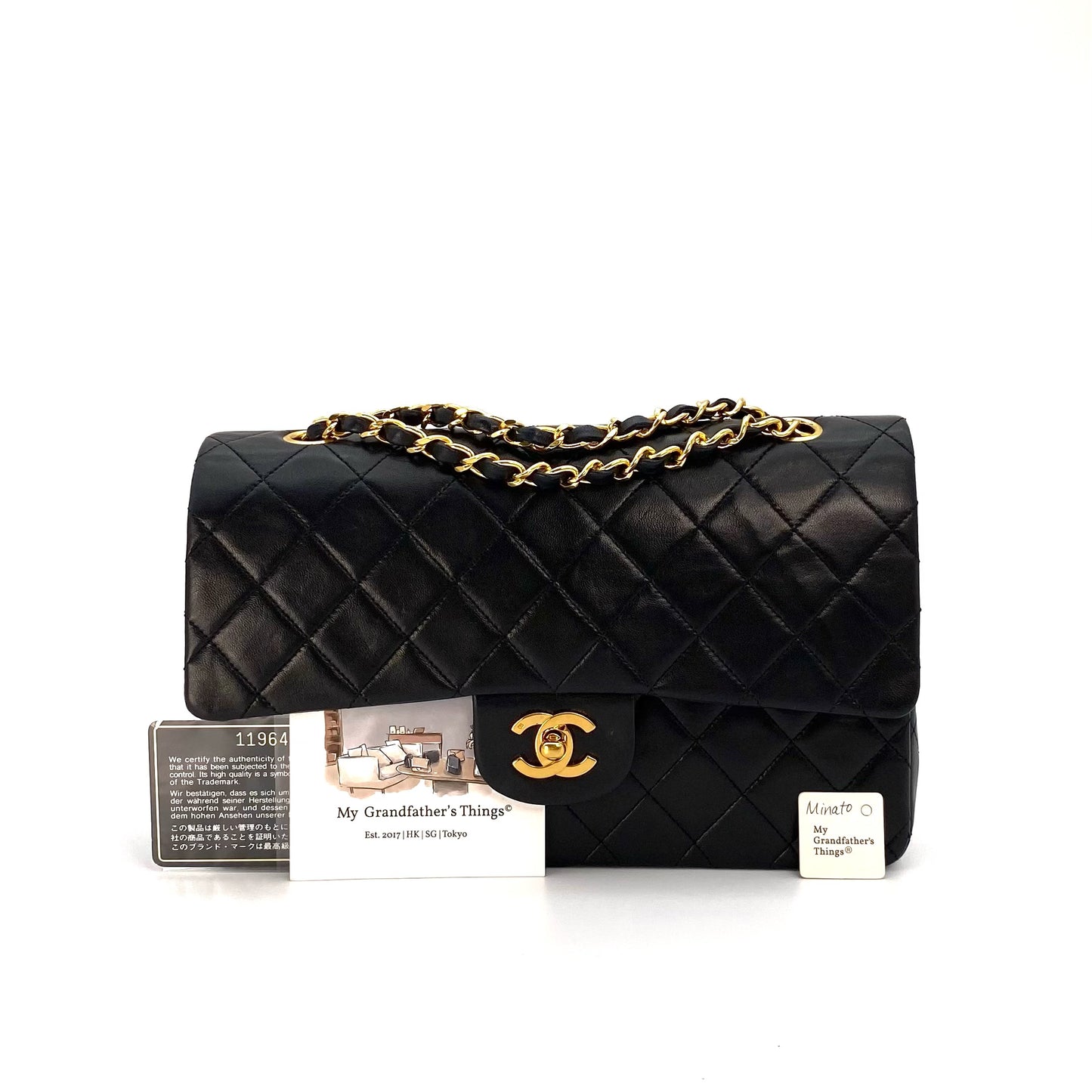 Minato, 1 Series Medium Classic Flap Black Lambskin with seal and card
