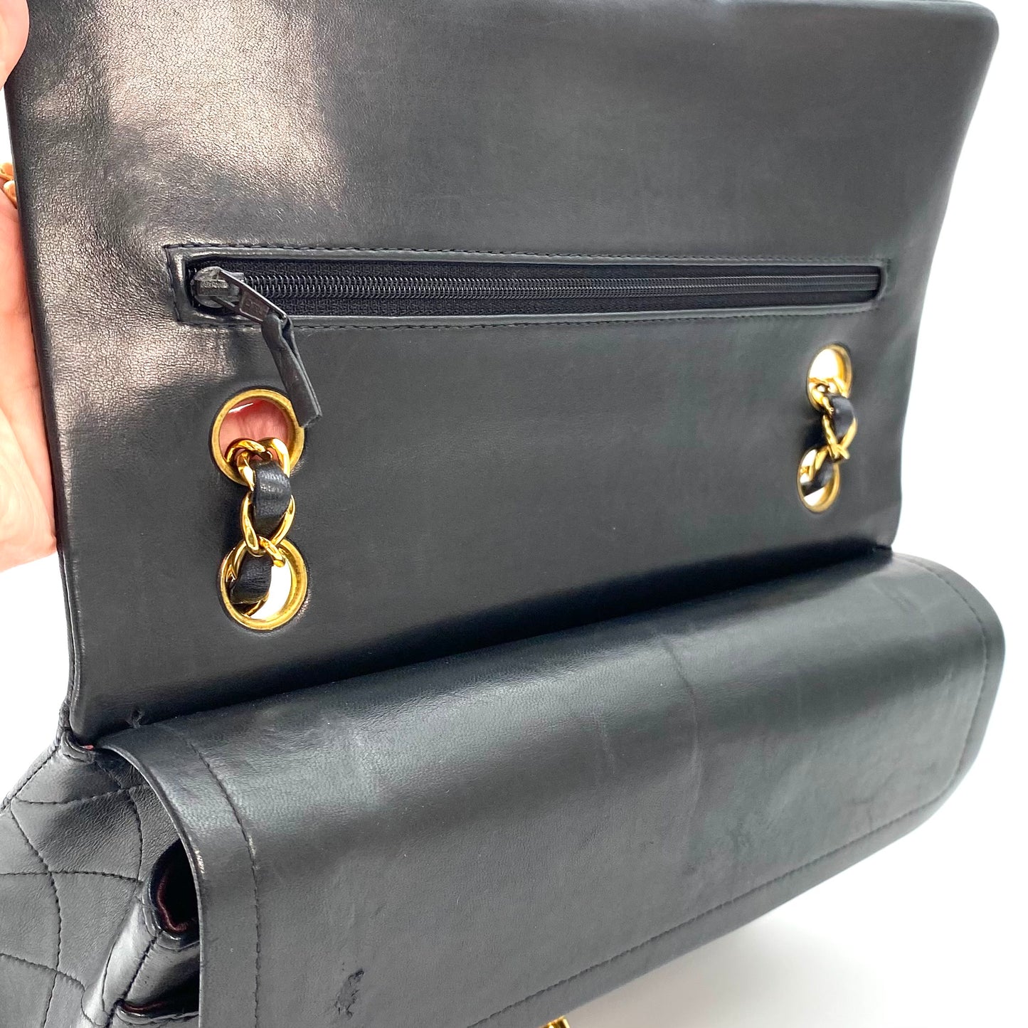 Shin, 5 Series Medium Classic Flap Black Lambskin with seal and card