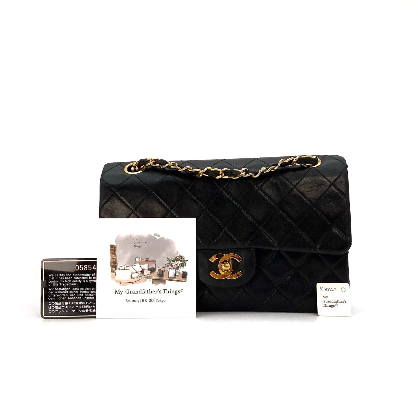 Kieran, 0 Series Small Classic Flap Black Lambskin with seal and card