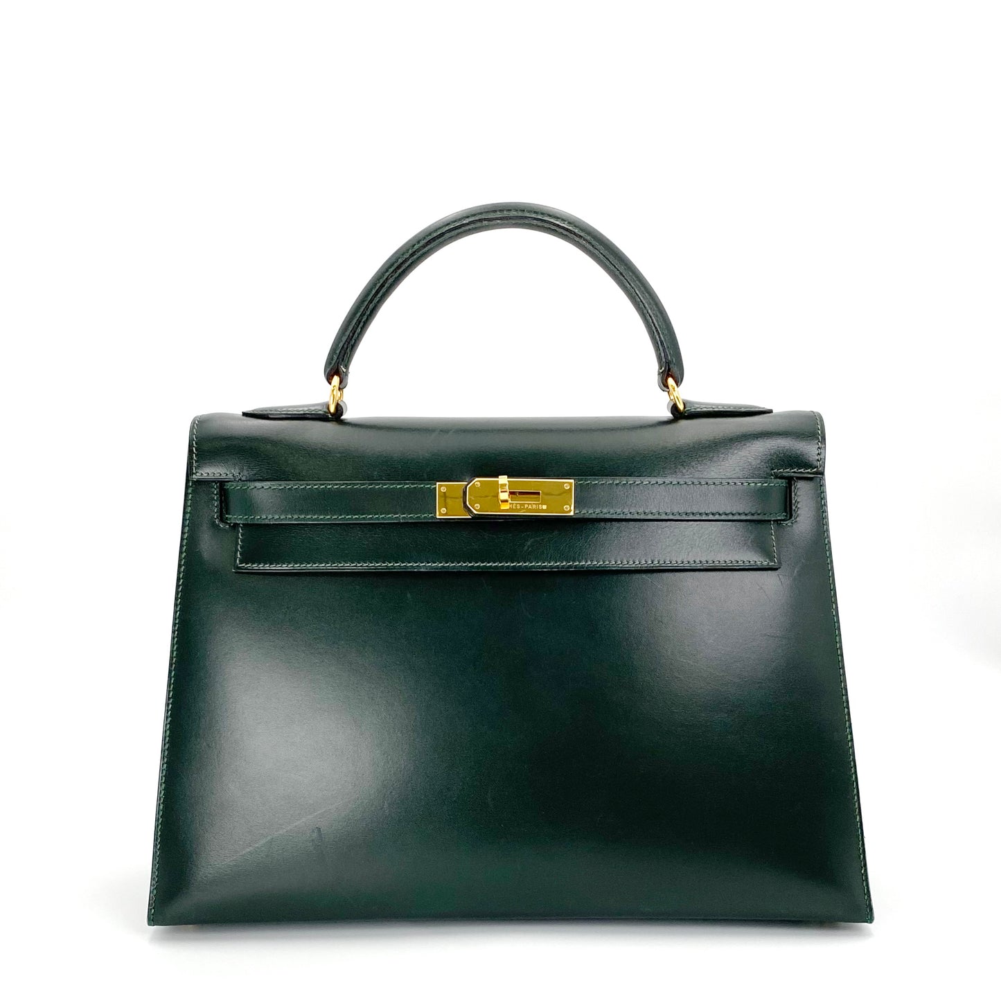 Clea, 1992 Kelly 32 Sellier Vert Box Gold Hardware with stamp OV