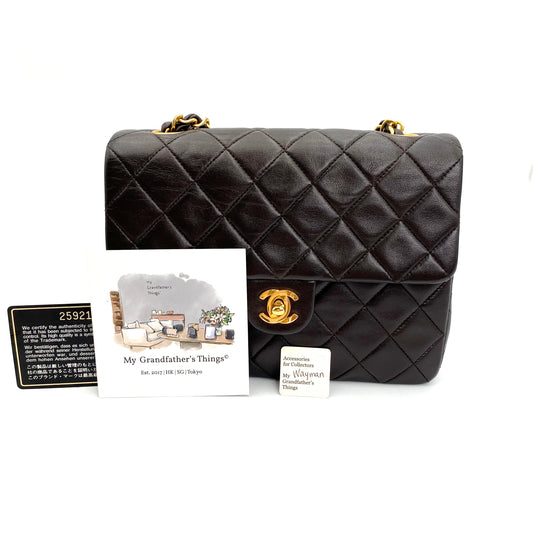 Wayman, 2 series 20cm dark chocolate brown lambskin mini with sticker and card