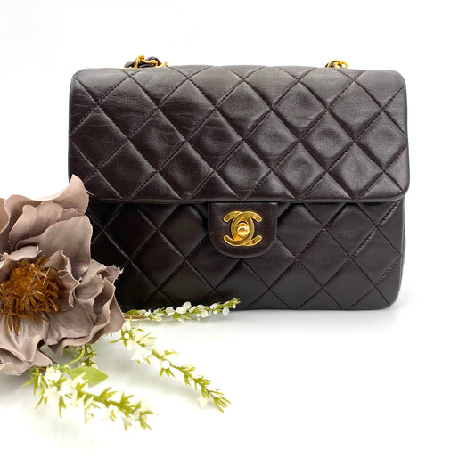 Wayman, 2 series 20cm dark chocolate brown lambskin mini with sticker and card