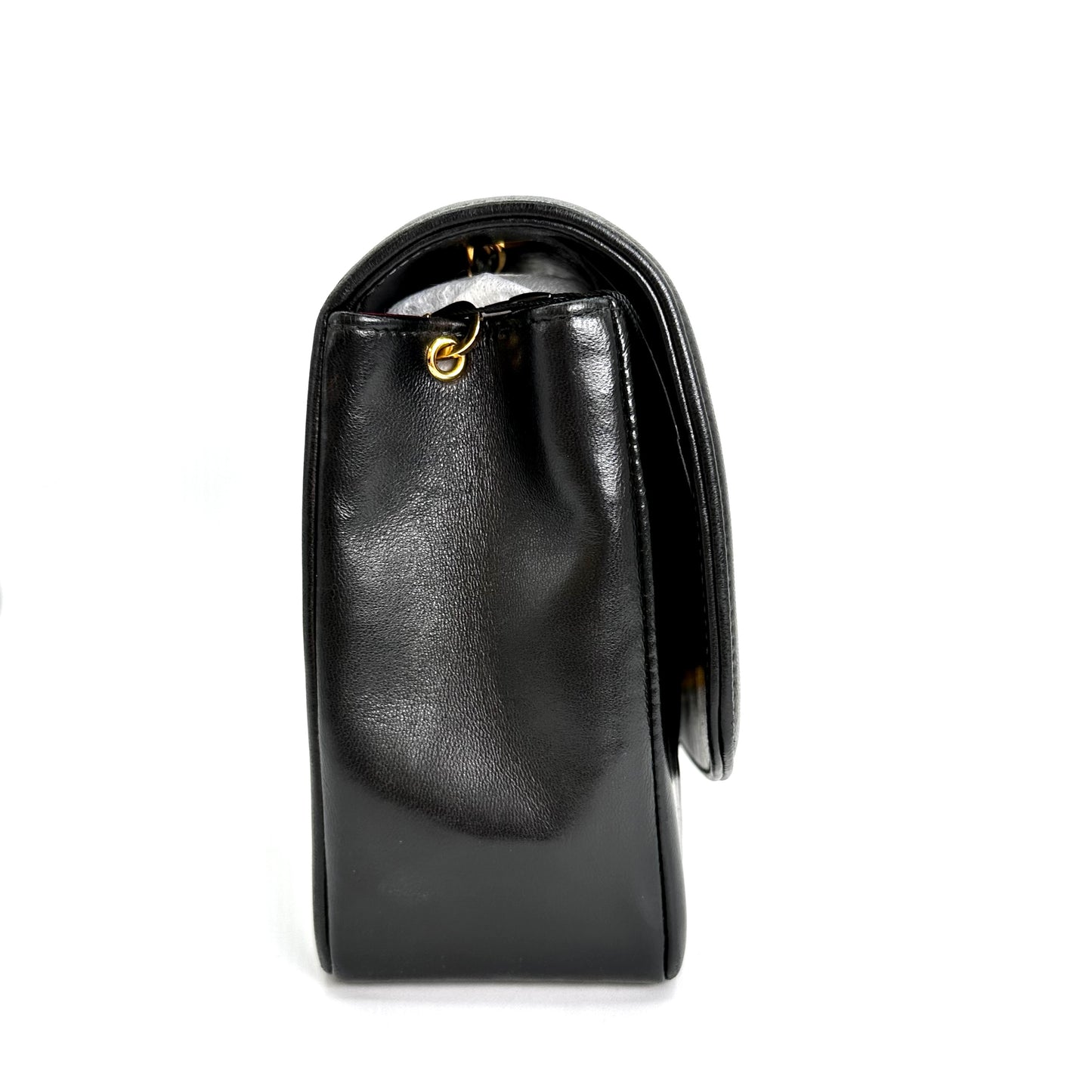 Sherry, Vintage Authentic Chanel 2 series medium black lambskin diana with seal and card