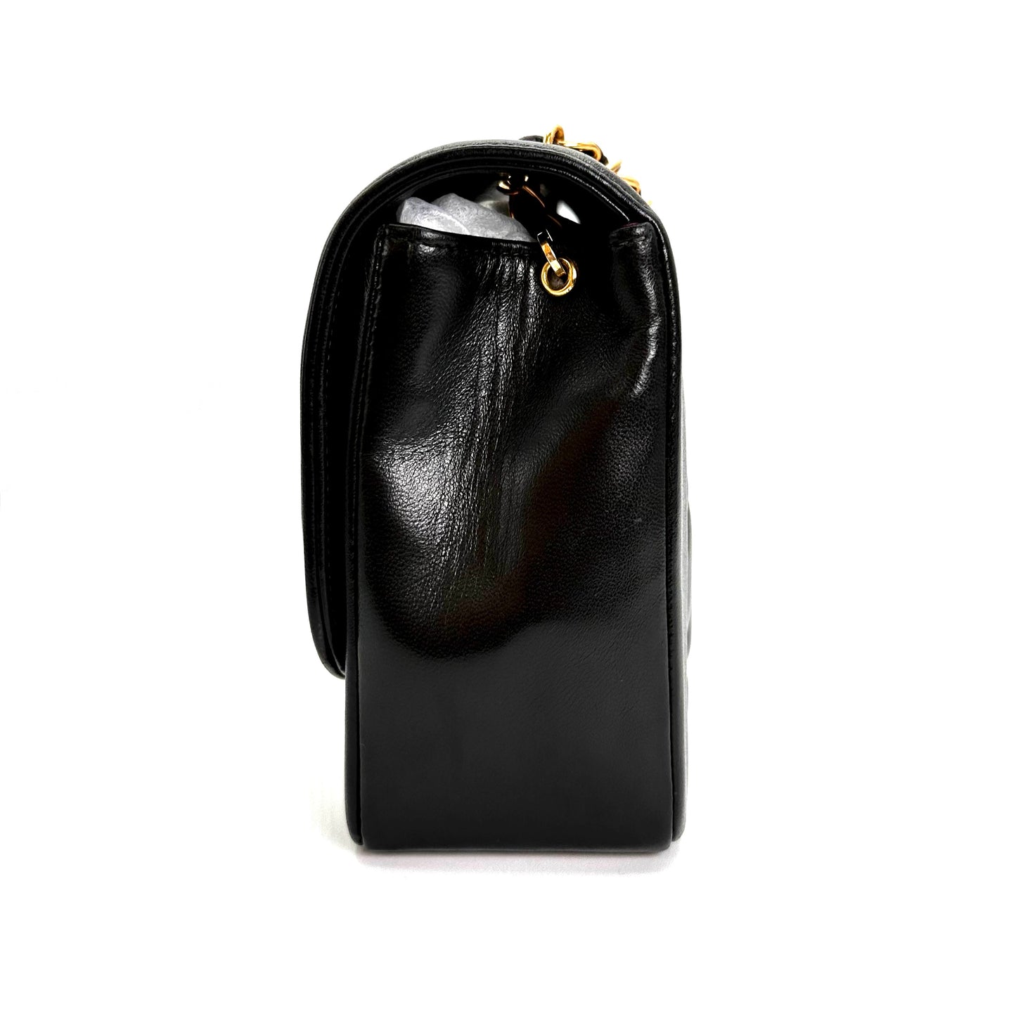 Sherry, Vintage Authentic Chanel 2 series medium black lambskin diana with seal and card