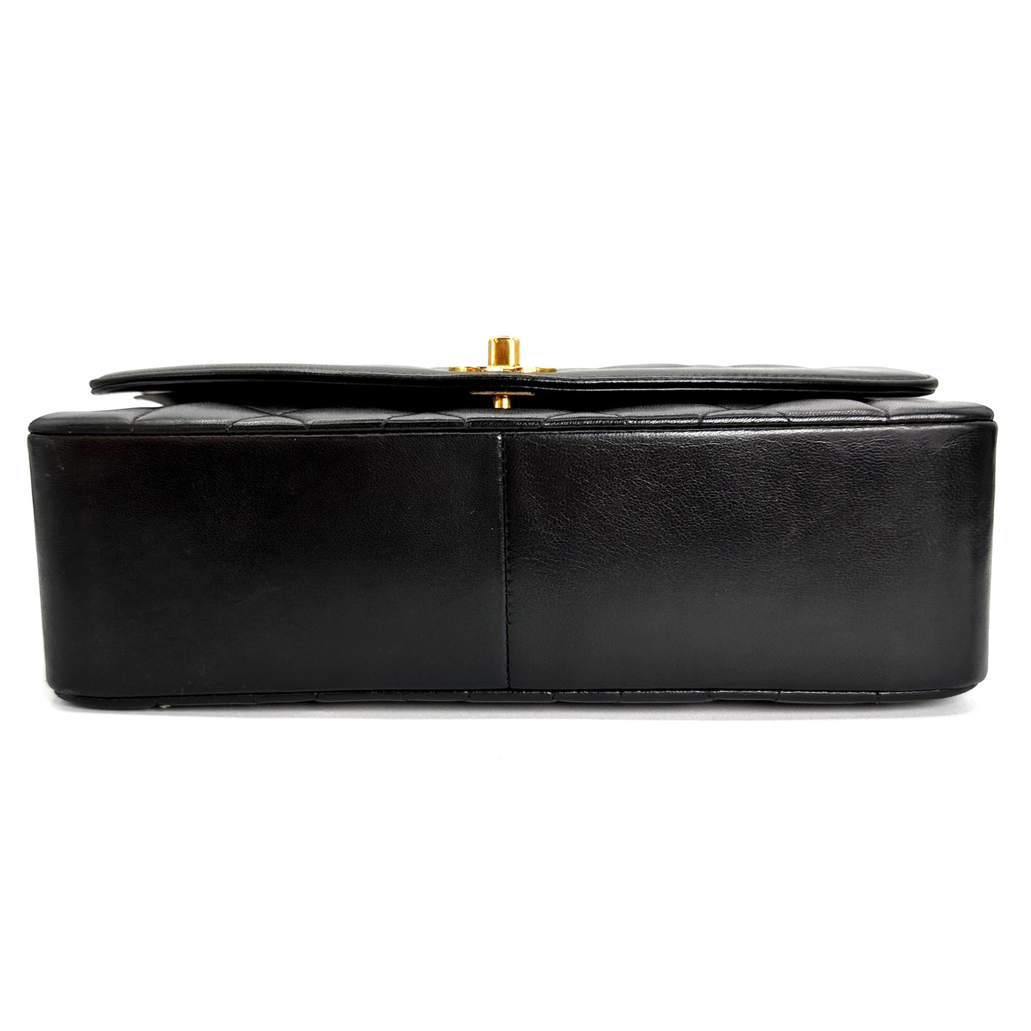 Sherry, Vintage Authentic Chanel 2 series medium black lambskin diana with seal and card