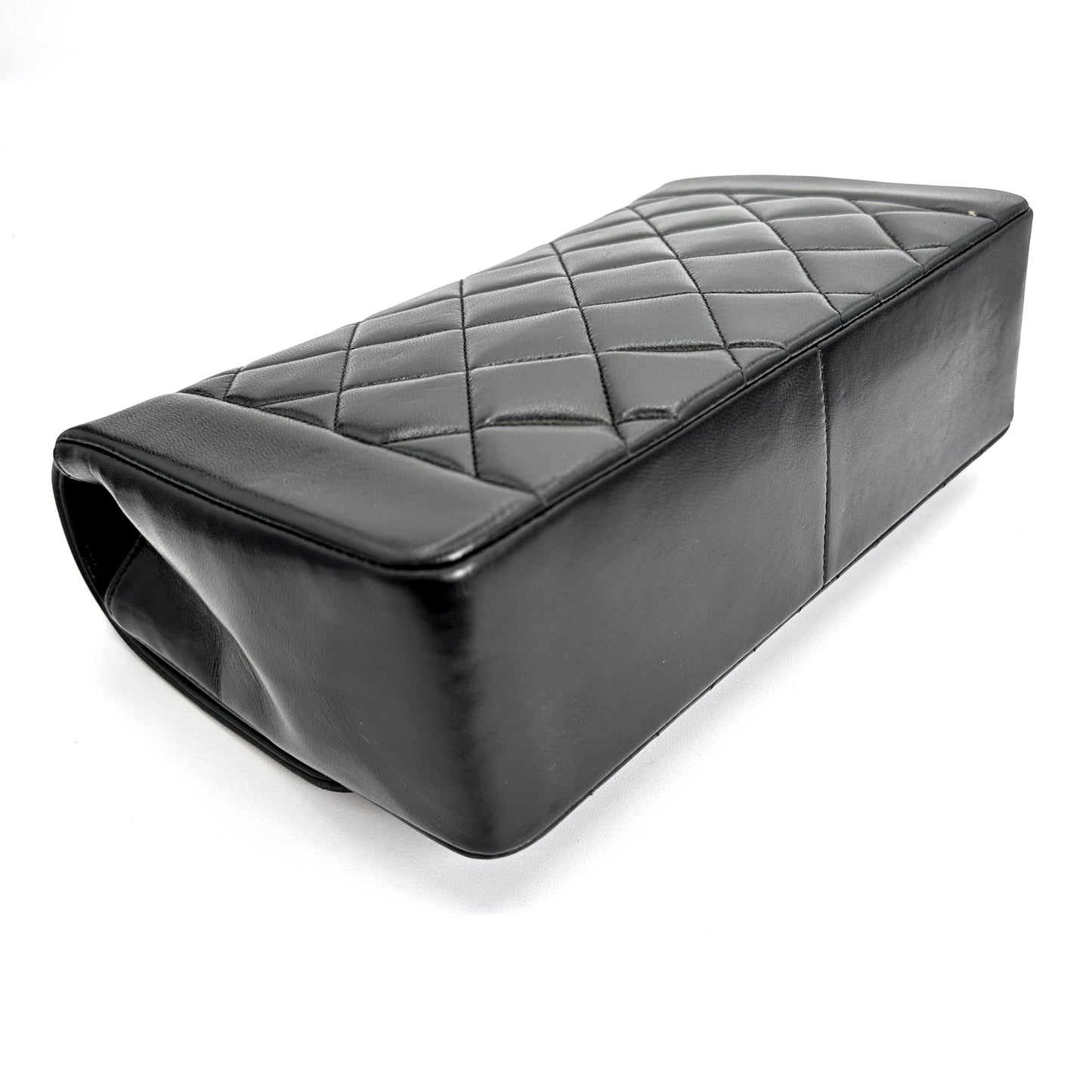 Sherry, Vintage Authentic Chanel 2 series medium black lambskin diana with seal and card
