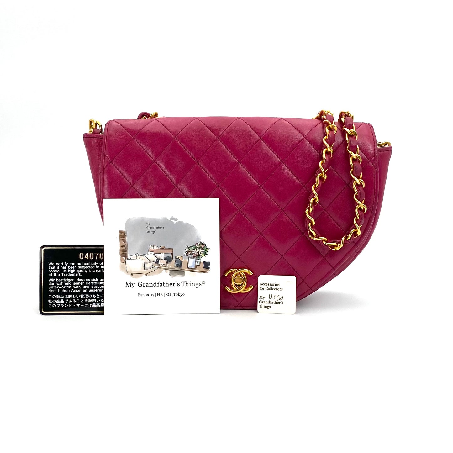 Ursa, 0 Series Magenta Lambskin Single Flap with seal and card