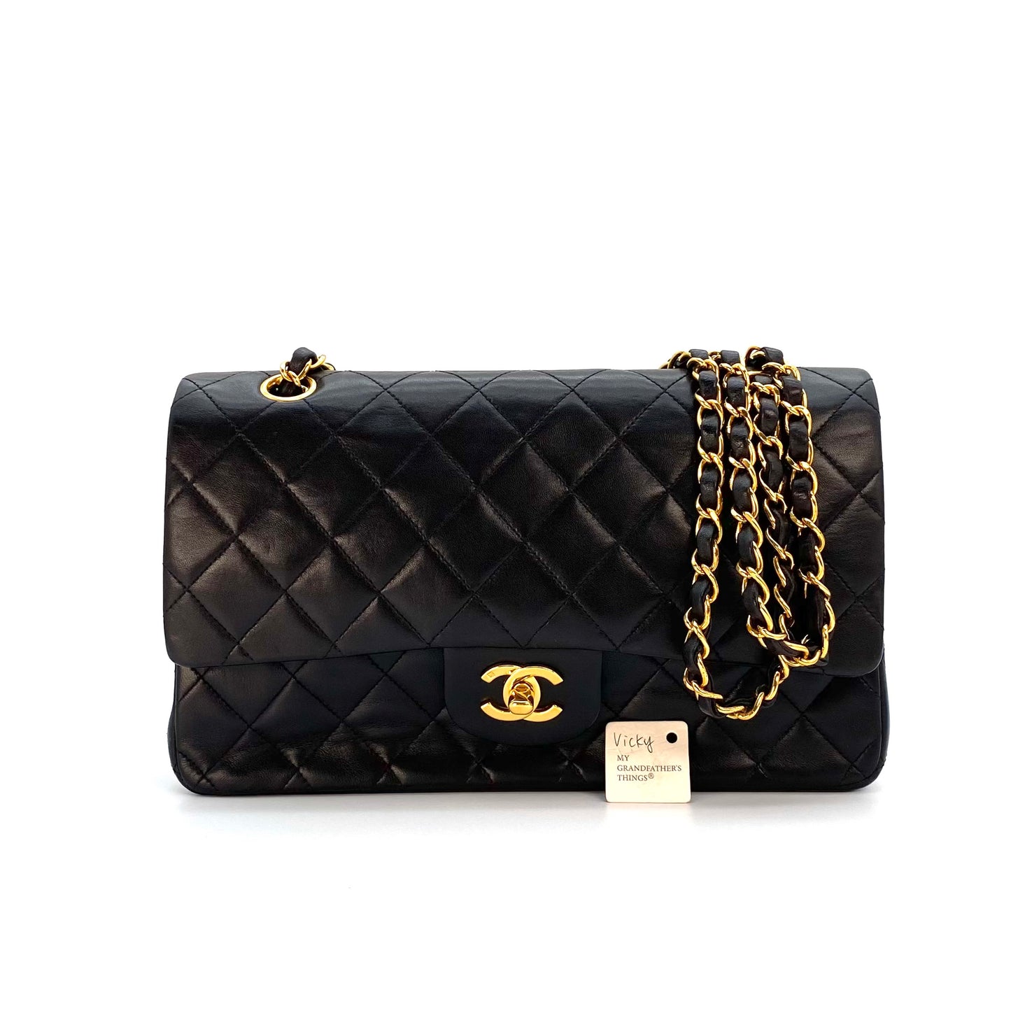 Vicky, 3 Series Medium Classic Flap Black Lambskin with seal only