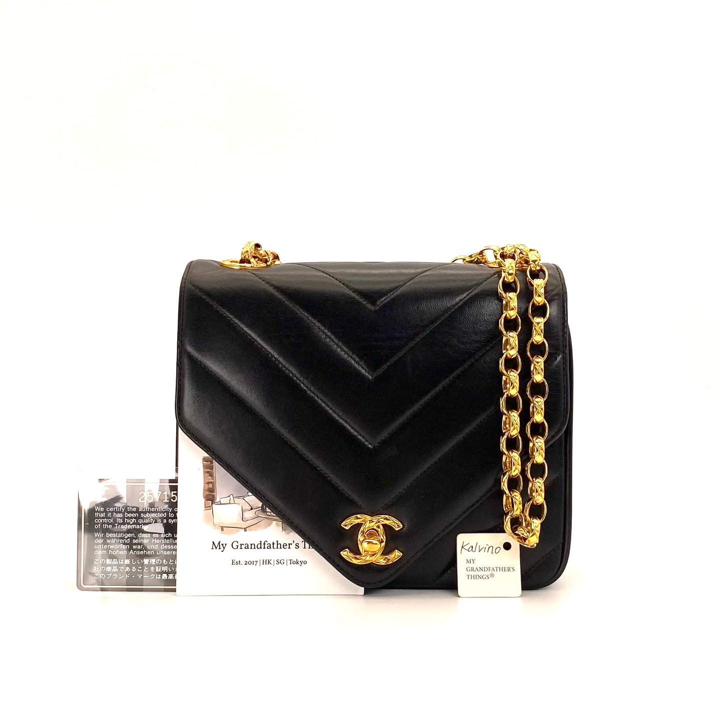 Kalvino, 2 Series Chevron Bijou Black Lambskin with seal and card