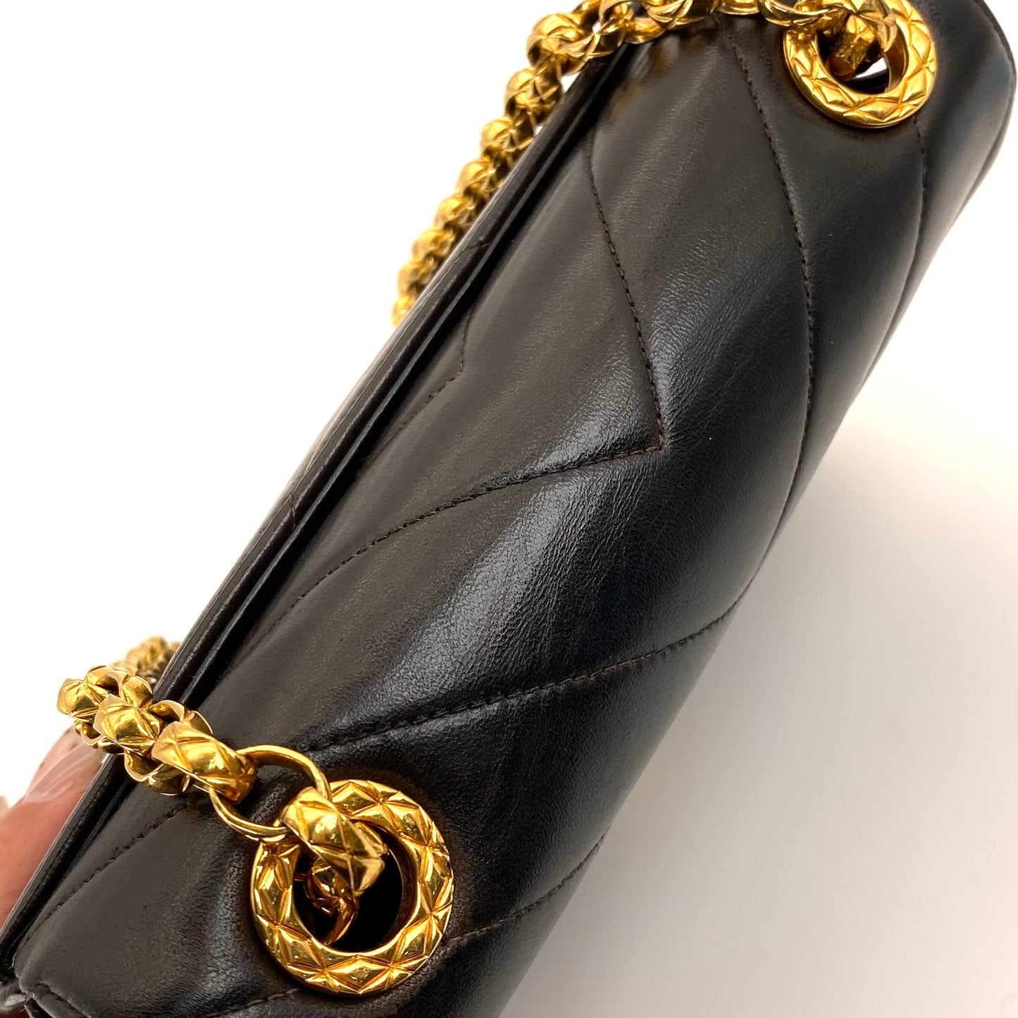 Kalvino, 2 Series Chevron Bijou Black Lambskin with seal and card