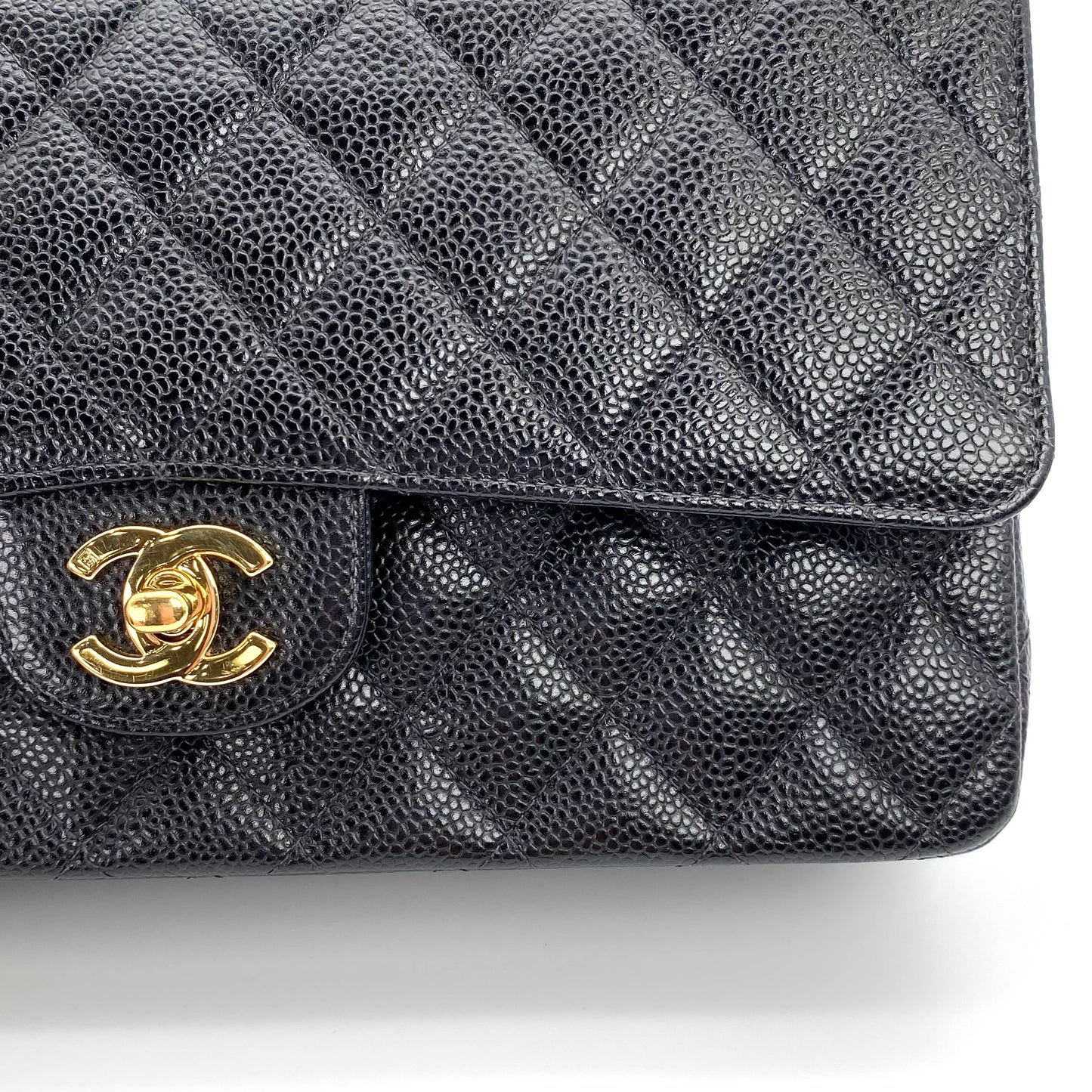 Grey, 8 Series Medium Classic Flap Black Caviar with seal and card