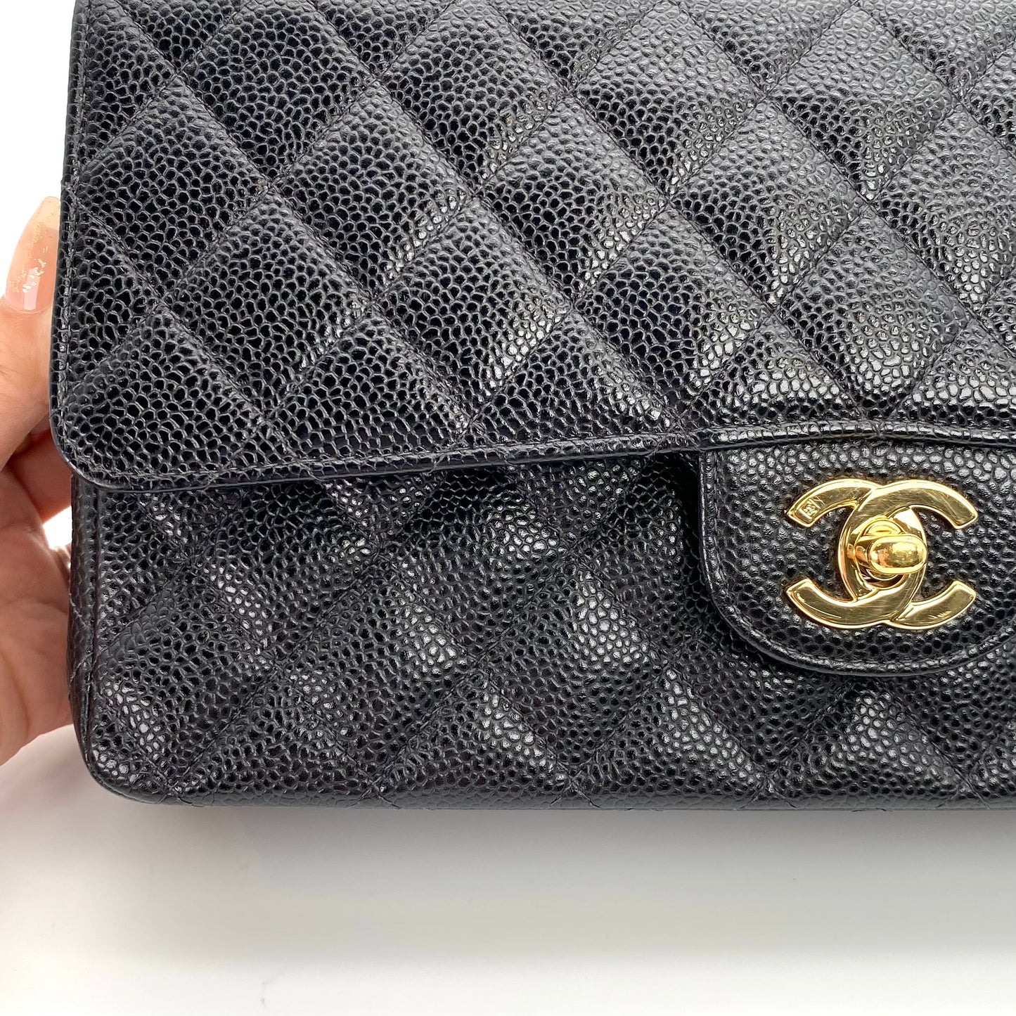 Grey, 8 Series Medium Classic Flap Black Caviar with seal and card
