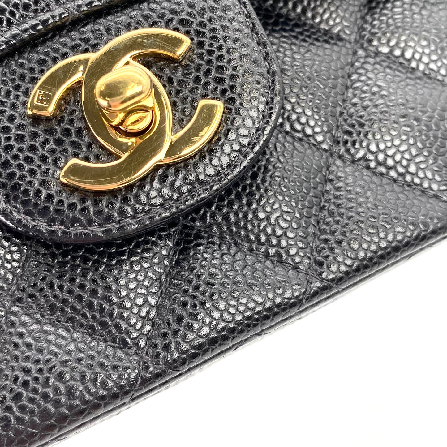 Grey, 8 Series Medium Classic Flap Black Caviar with seal and card