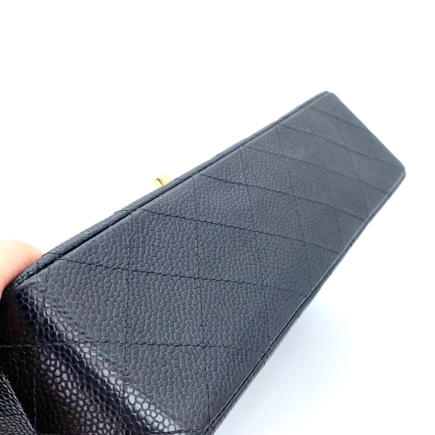 Grey, 8 Series Medium Classic Flap Black Caviar with seal and card