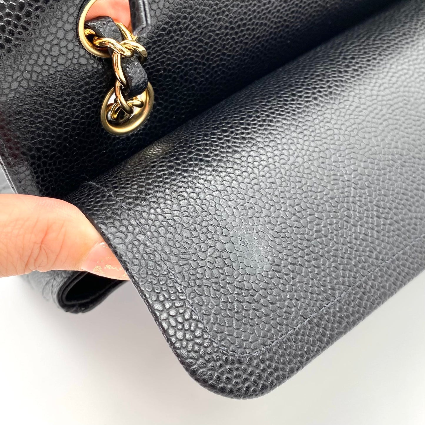 Grey, 8 Series Medium Classic Flap Black Caviar with seal and card