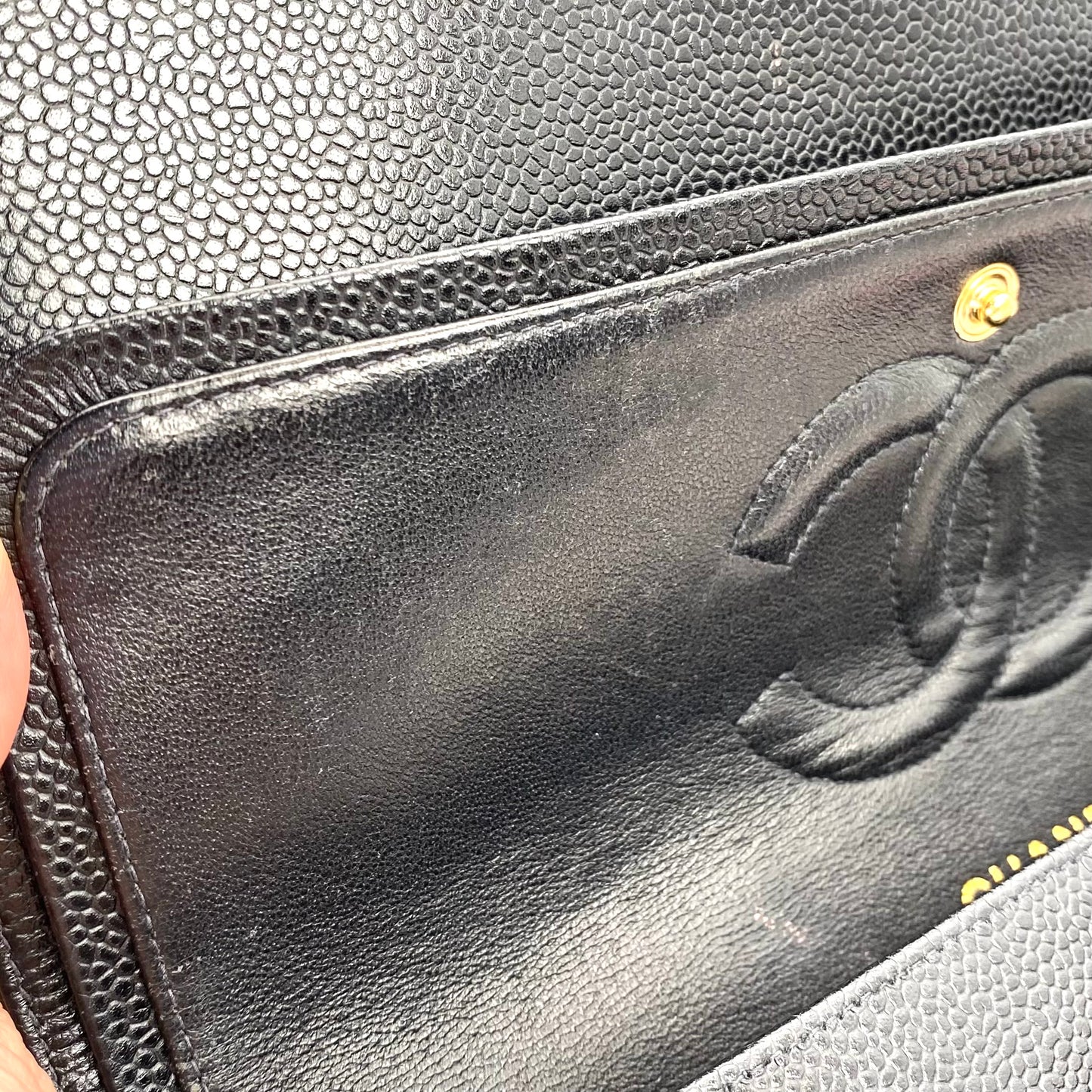 Grey, 8 Series Medium Classic Flap Black Caviar with seal and card