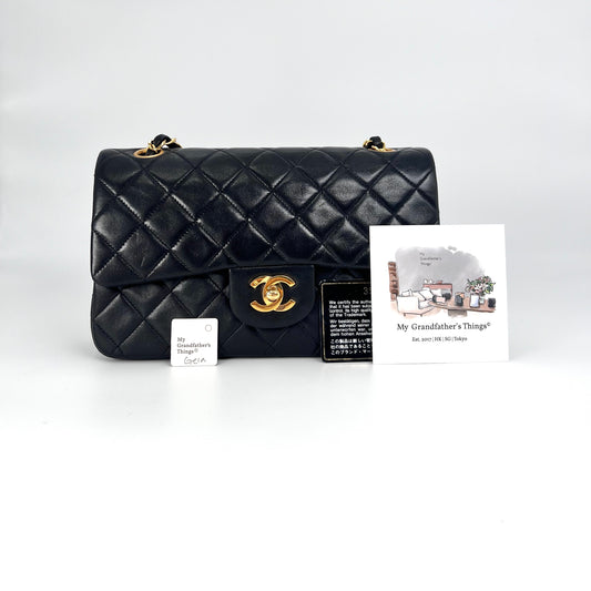 Hercules, 3 Series Small Classic Flap Black Lambskin with seal and card