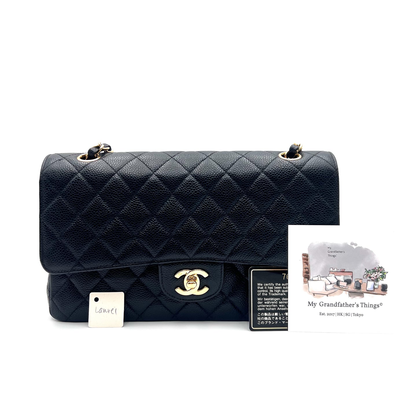 Laurel, 7 series medium classic flap black caviar with seal and card