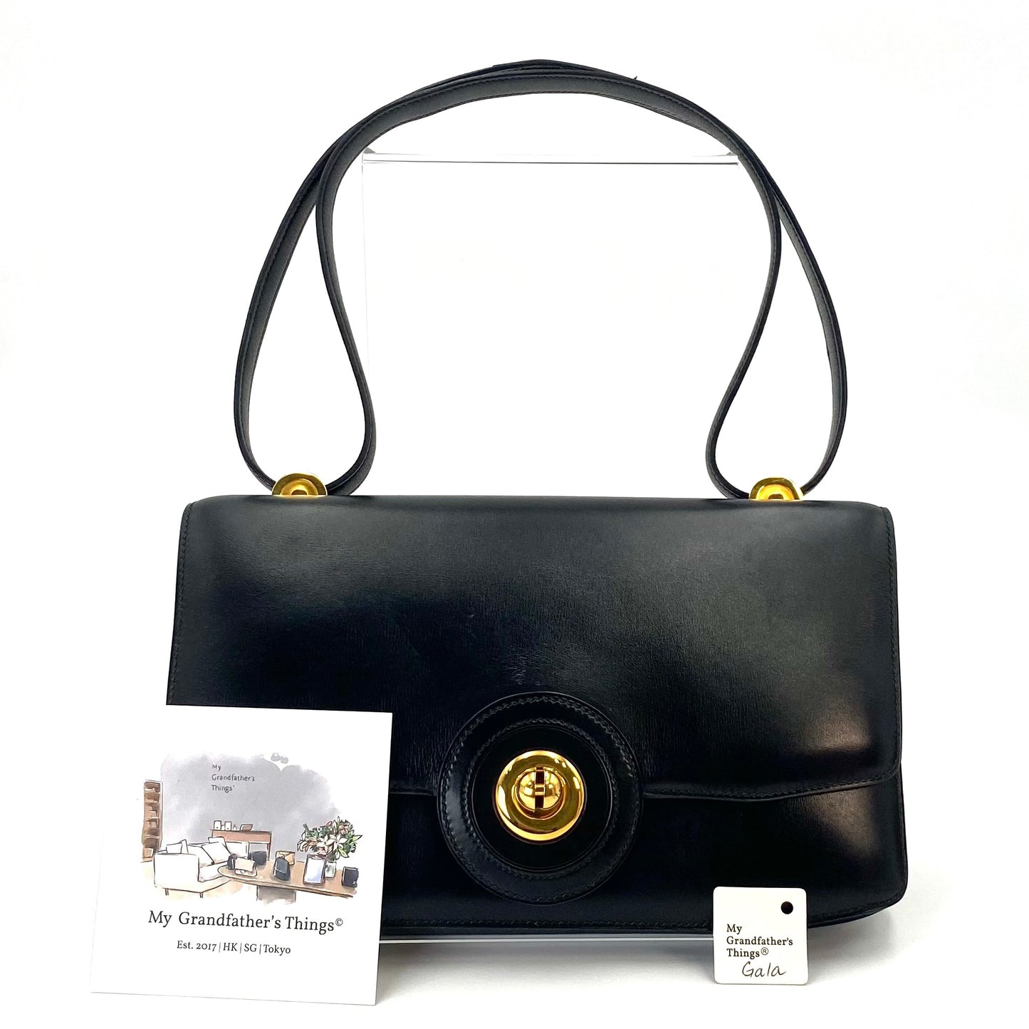 Gala, 1977 box calf black leather GHW with stamp 〇G
