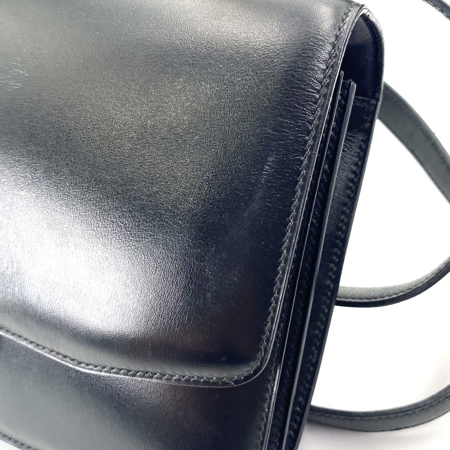 Gala, 1977 box calf black leather GHW with stamp 〇G