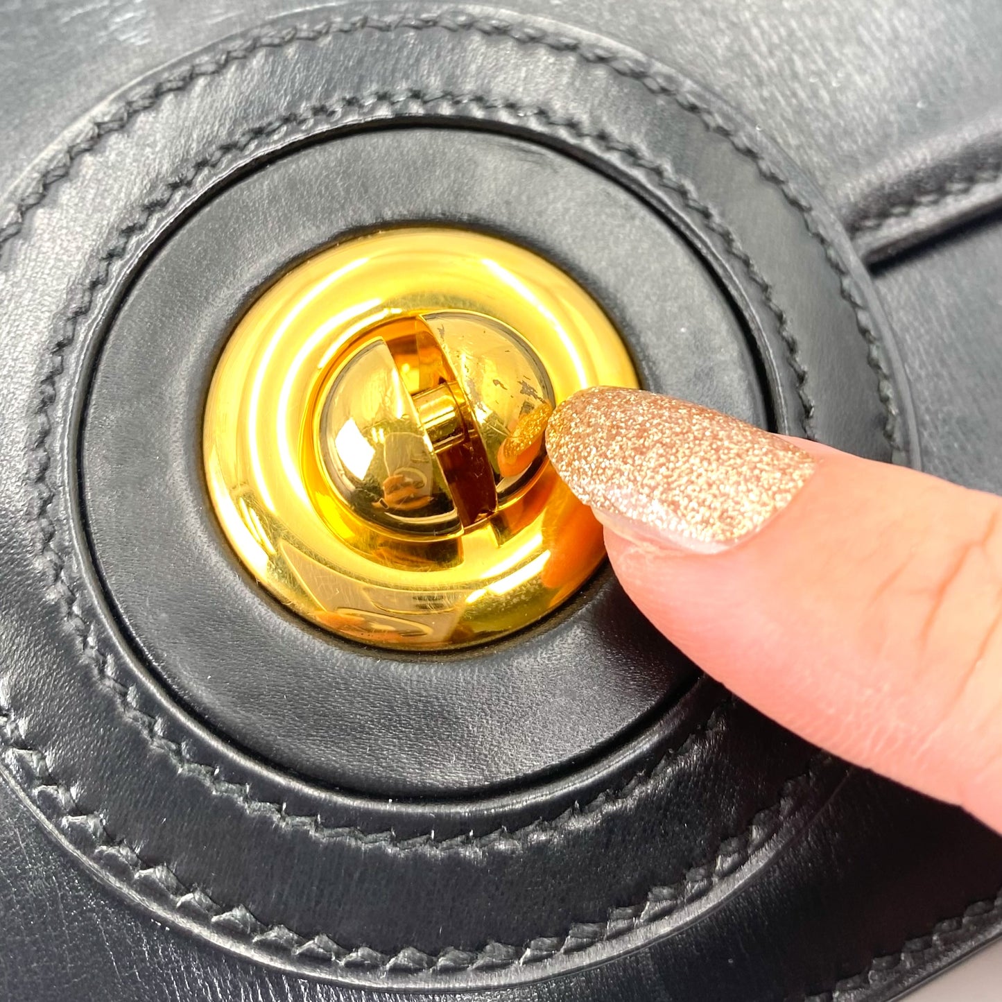 Gala, 1977 box calf black leather GHW with stamp 〇G