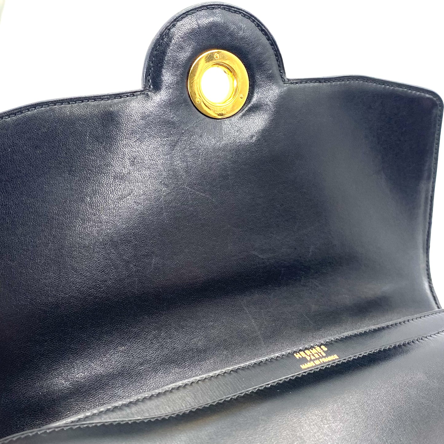 Gala, 1977 box calf black leather GHW with stamp 〇G