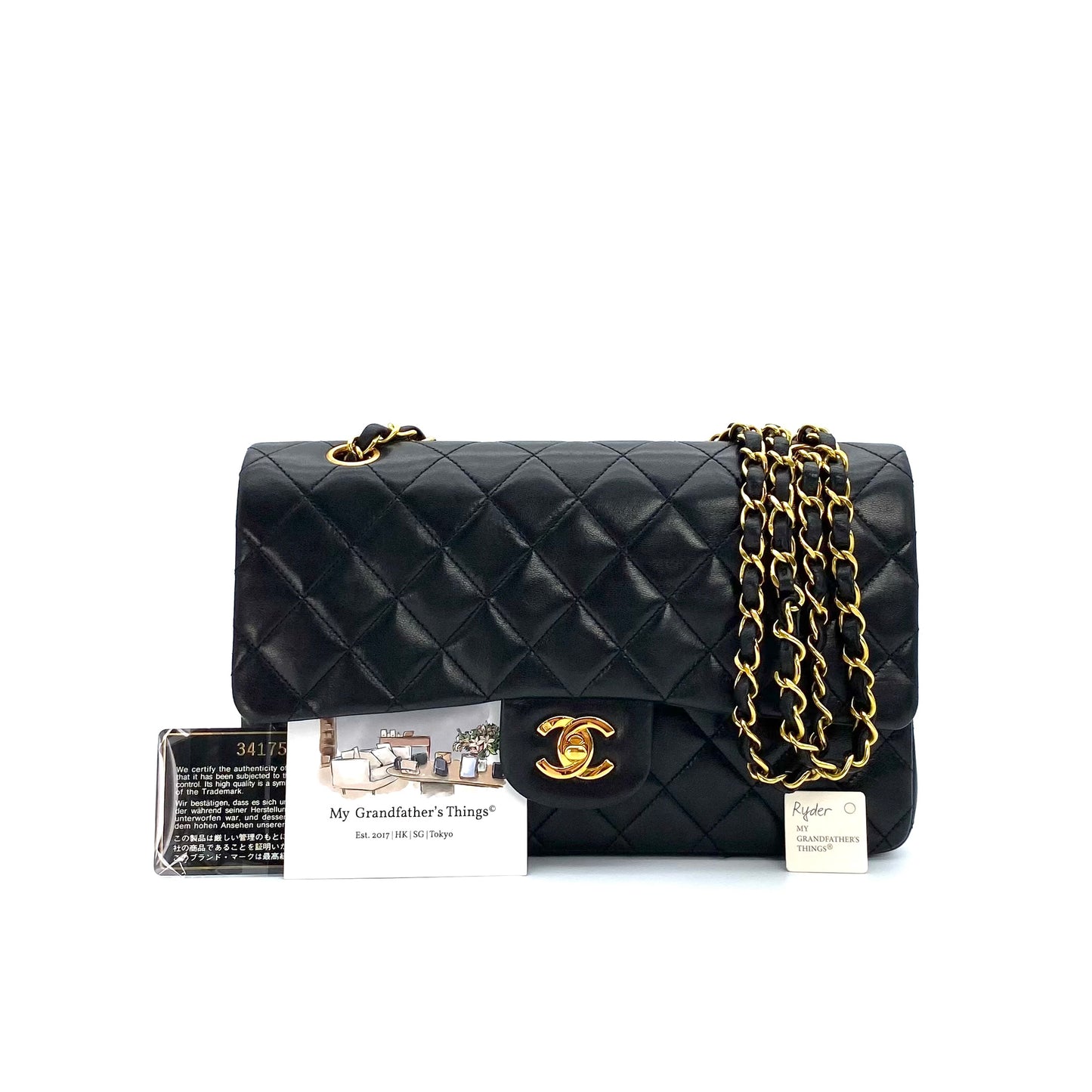 Ryder, 3 Series Medium Classic Flap Black Lambskin with seal and card