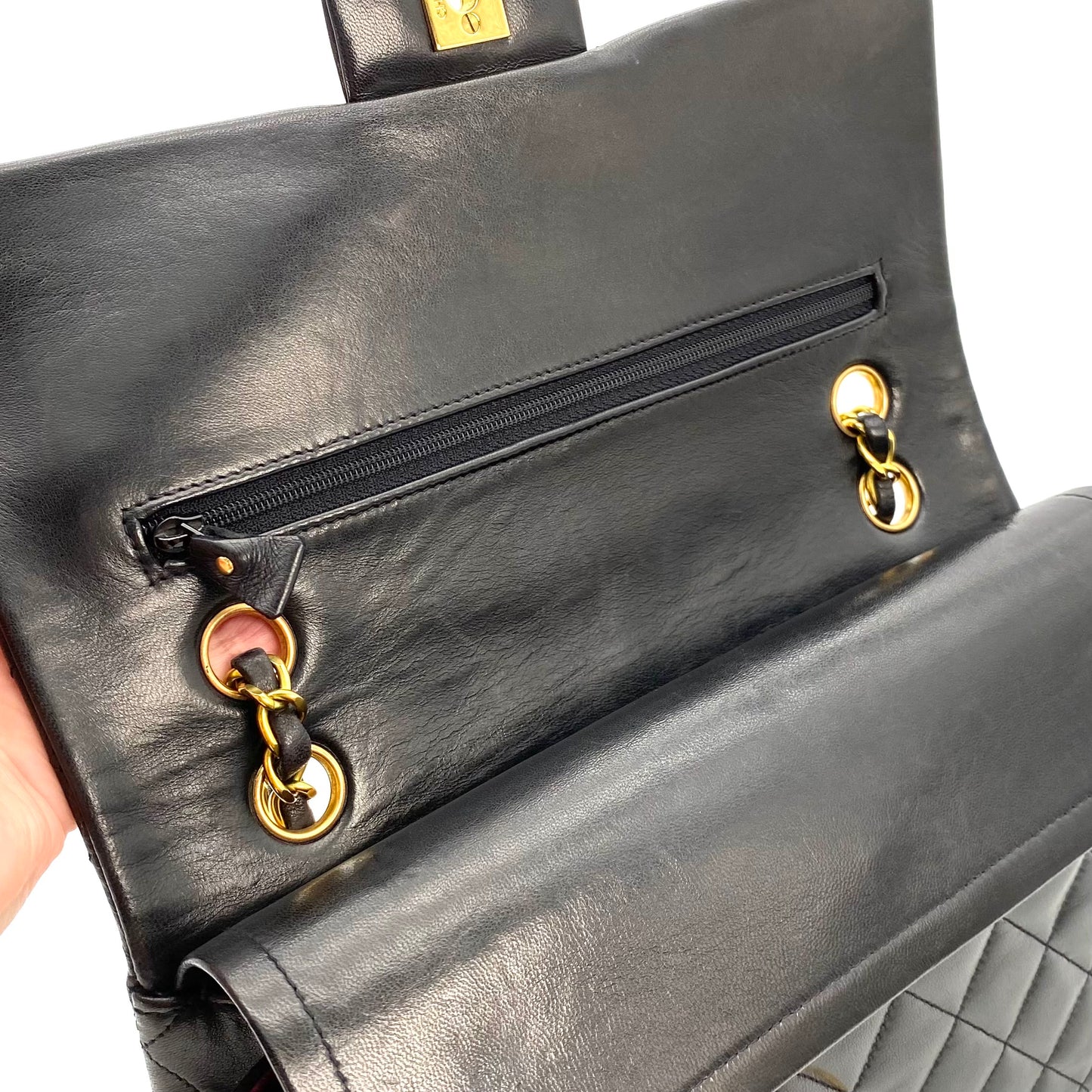 Ryder, 3 Series Medium Classic Flap Black Lambskin with seal and card