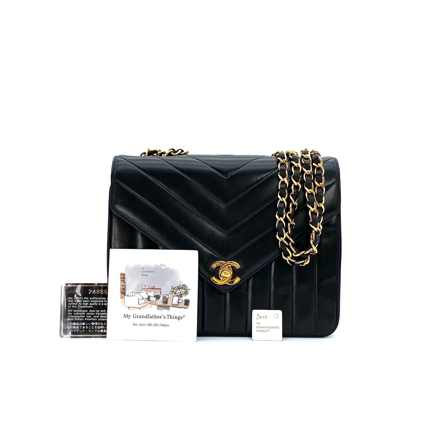 Jace, 2 Series Chevron Black Lambskin with seal and card
