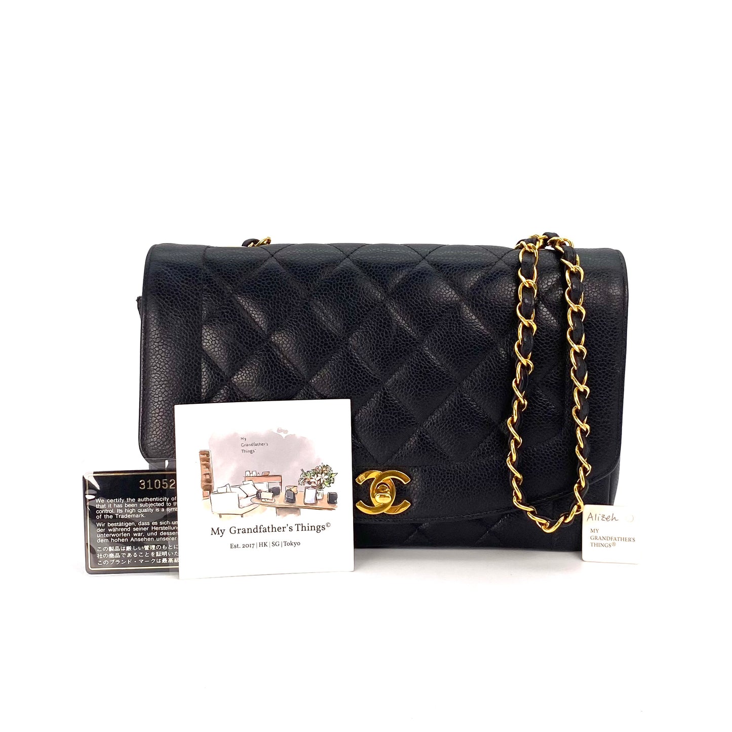 Alizeh, 3 Series Medium Diana Black Caviar with seal and card
