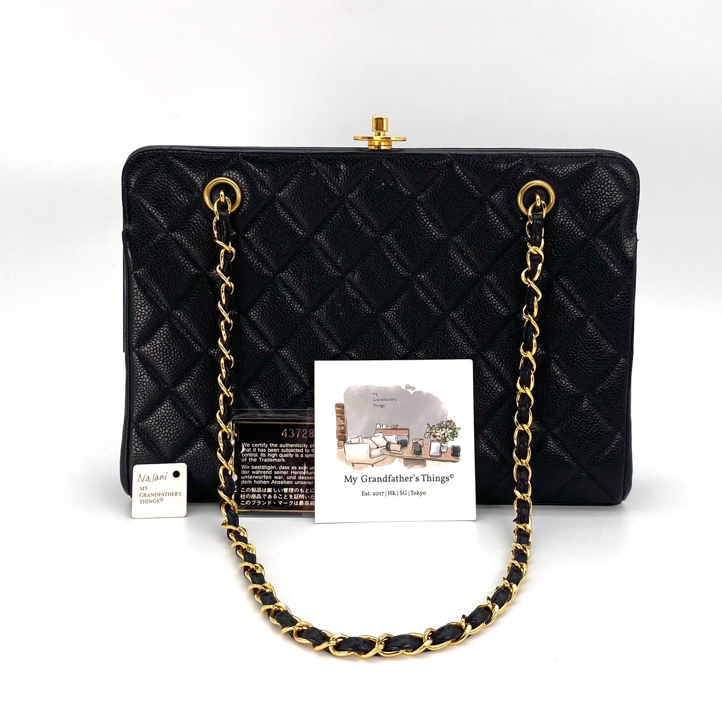 Nalani, 4 Series Kisslock Caviar Tote with seal and card
