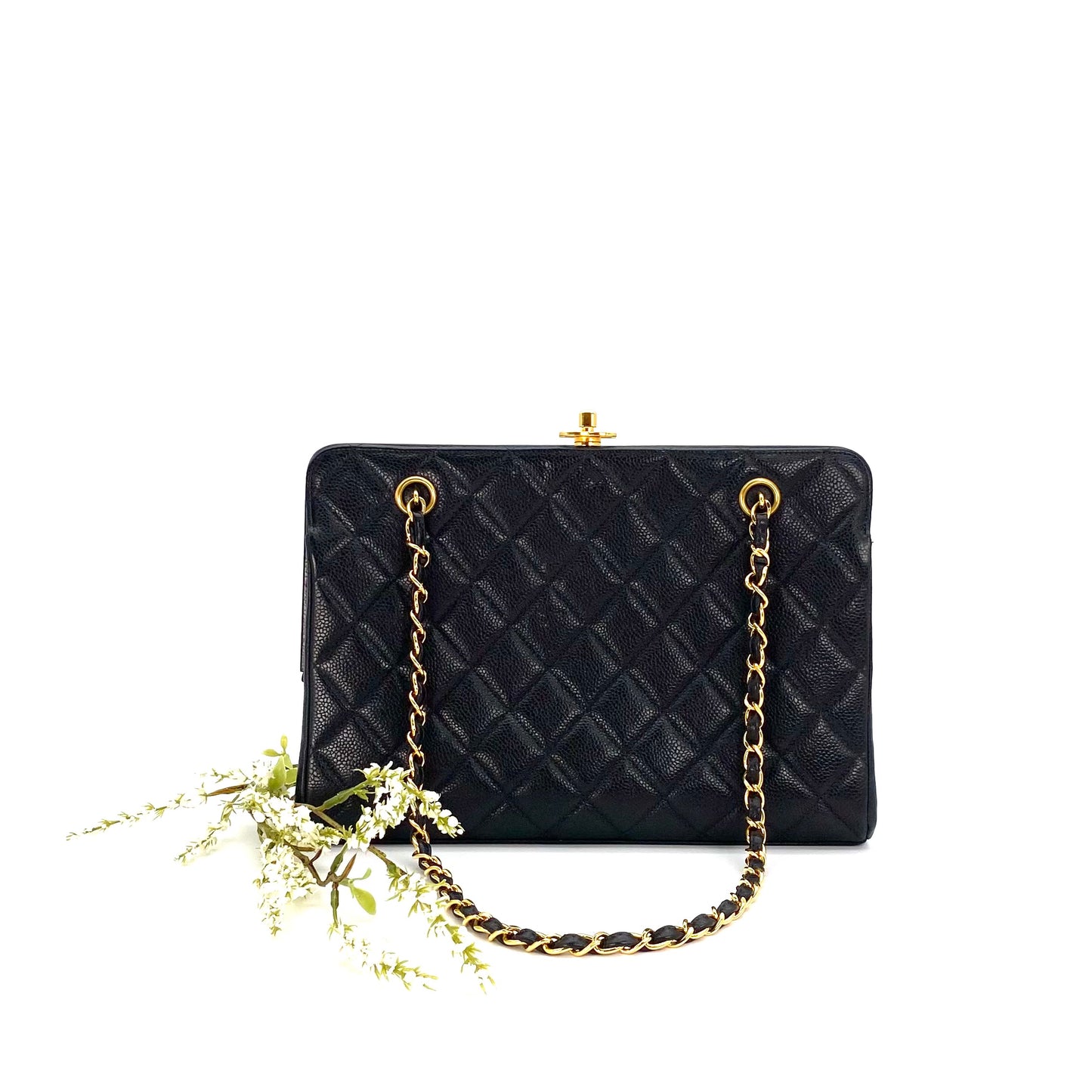 Nalani, 4 Series Kisslock Caviar Tote with seal and card