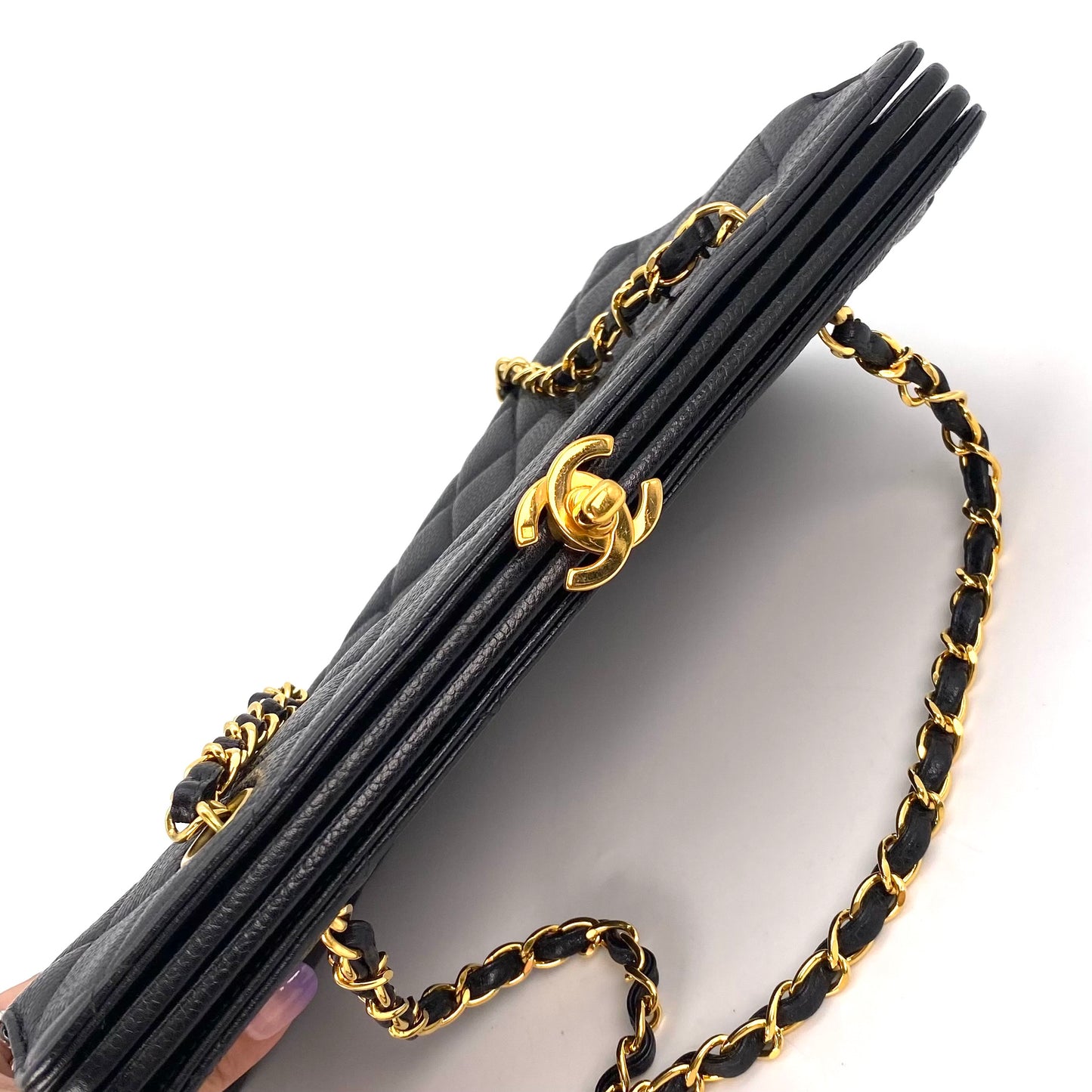 Nalani, 4 Series Kisslock Caviar Tote with seal and card