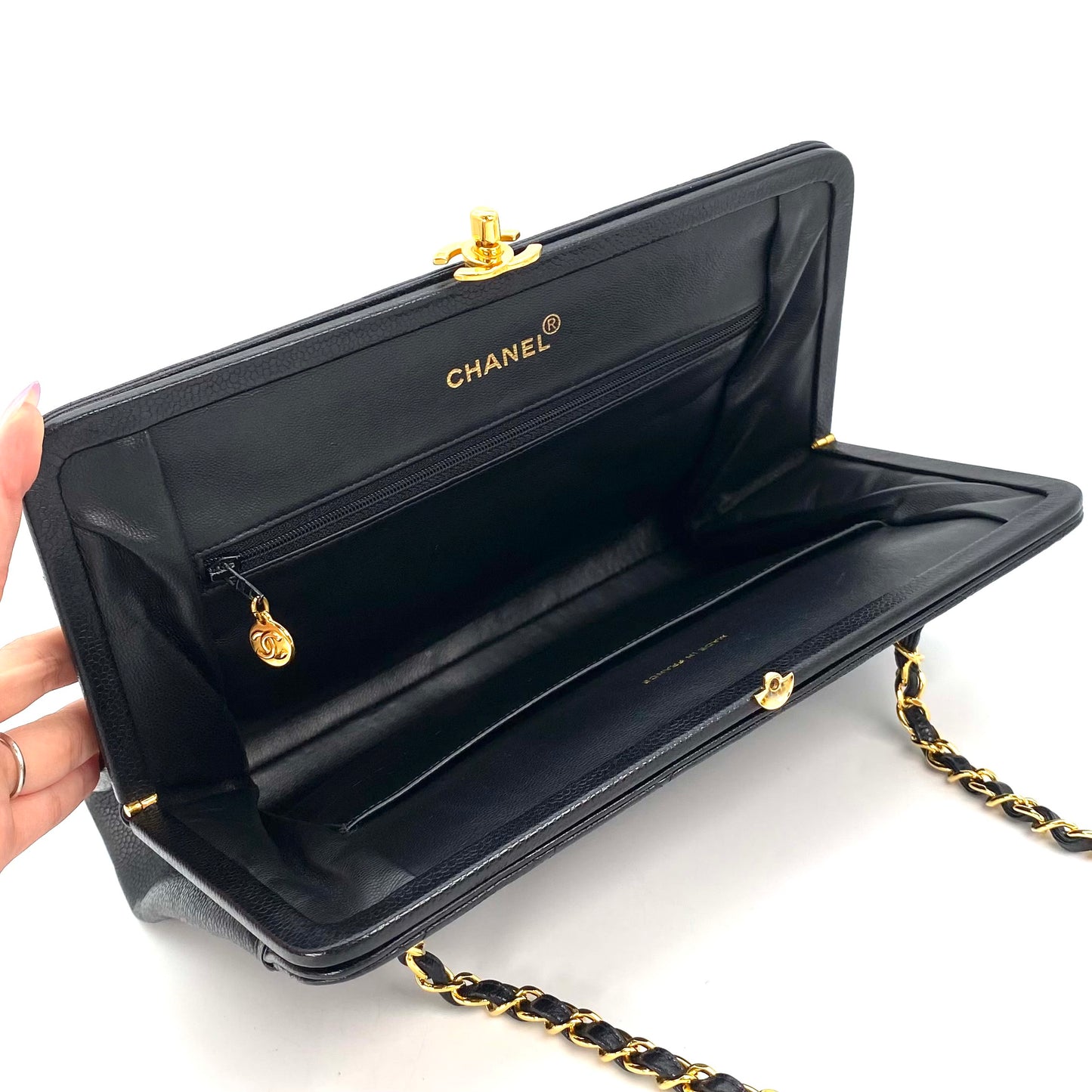 Nalani, 4 Series Kisslock Caviar Tote with seal and card