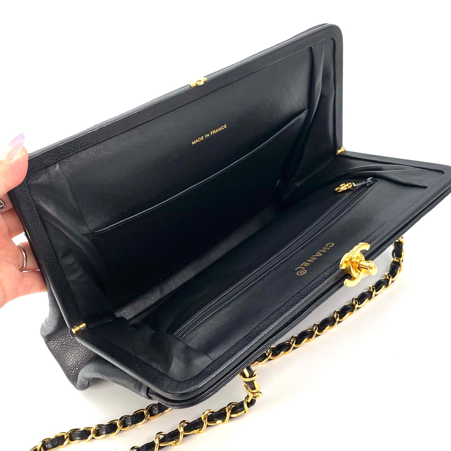 Nalani, 4 Series Kisslock Caviar Tote with seal and card