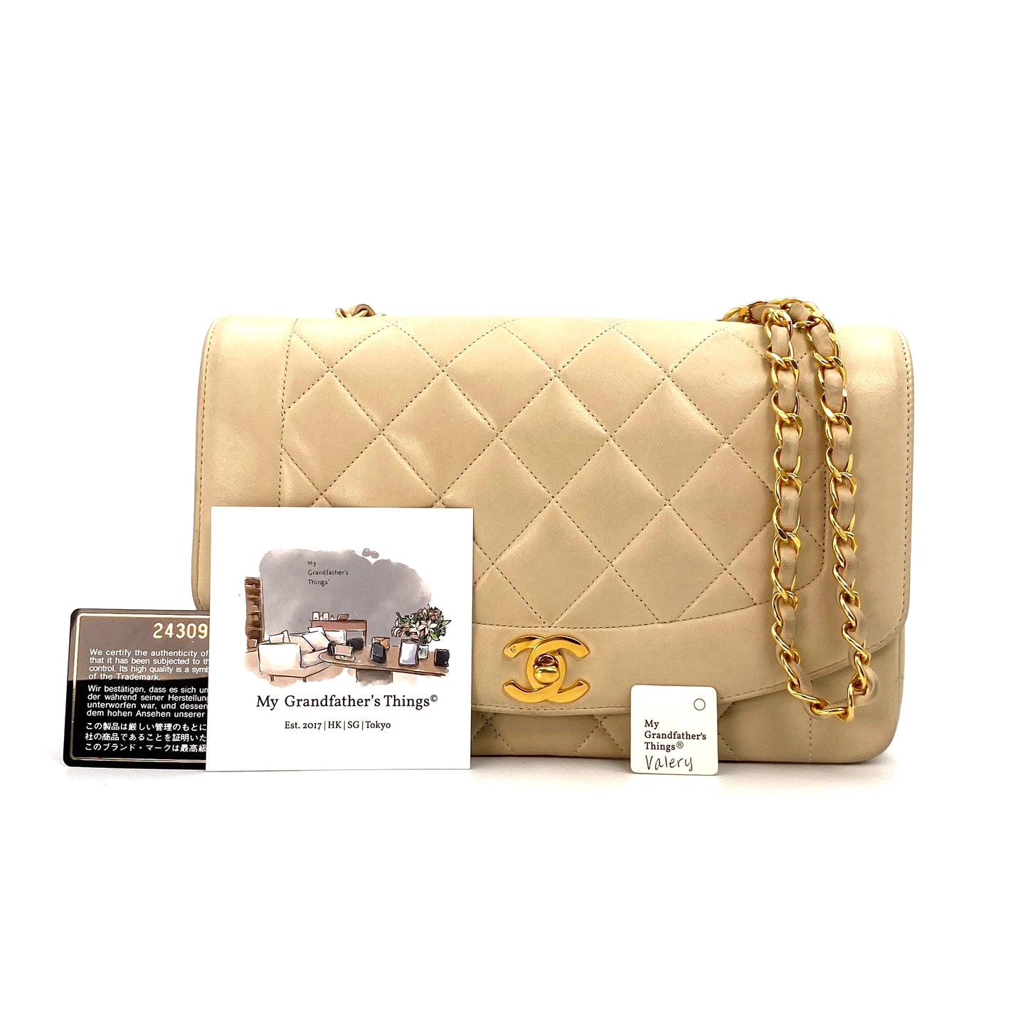Valery, 2 Series Medium Diana Beige Lambskin with seal and card