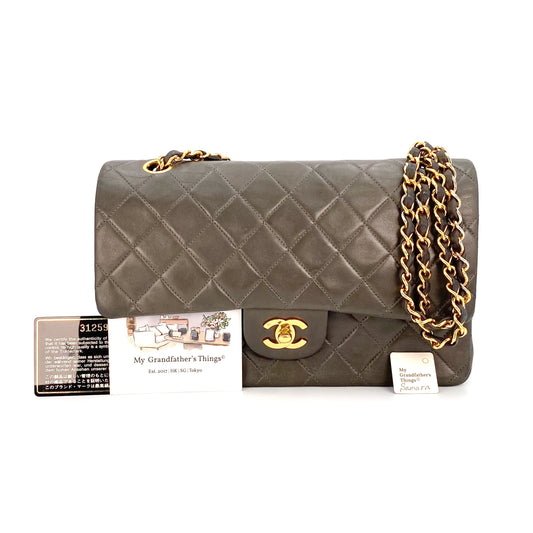 Samara, 3 Series Medium Classic Flap Grey Lambskin with seal and card