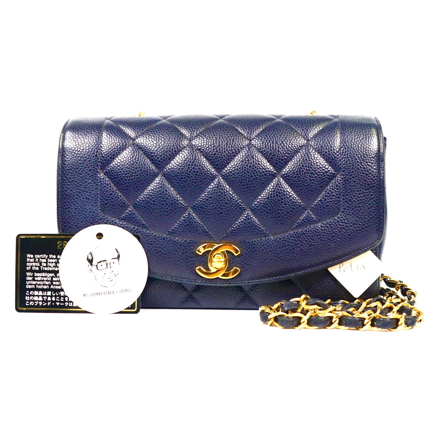 Petra, 2 Series Small Diana Navy Caviar with seal and card