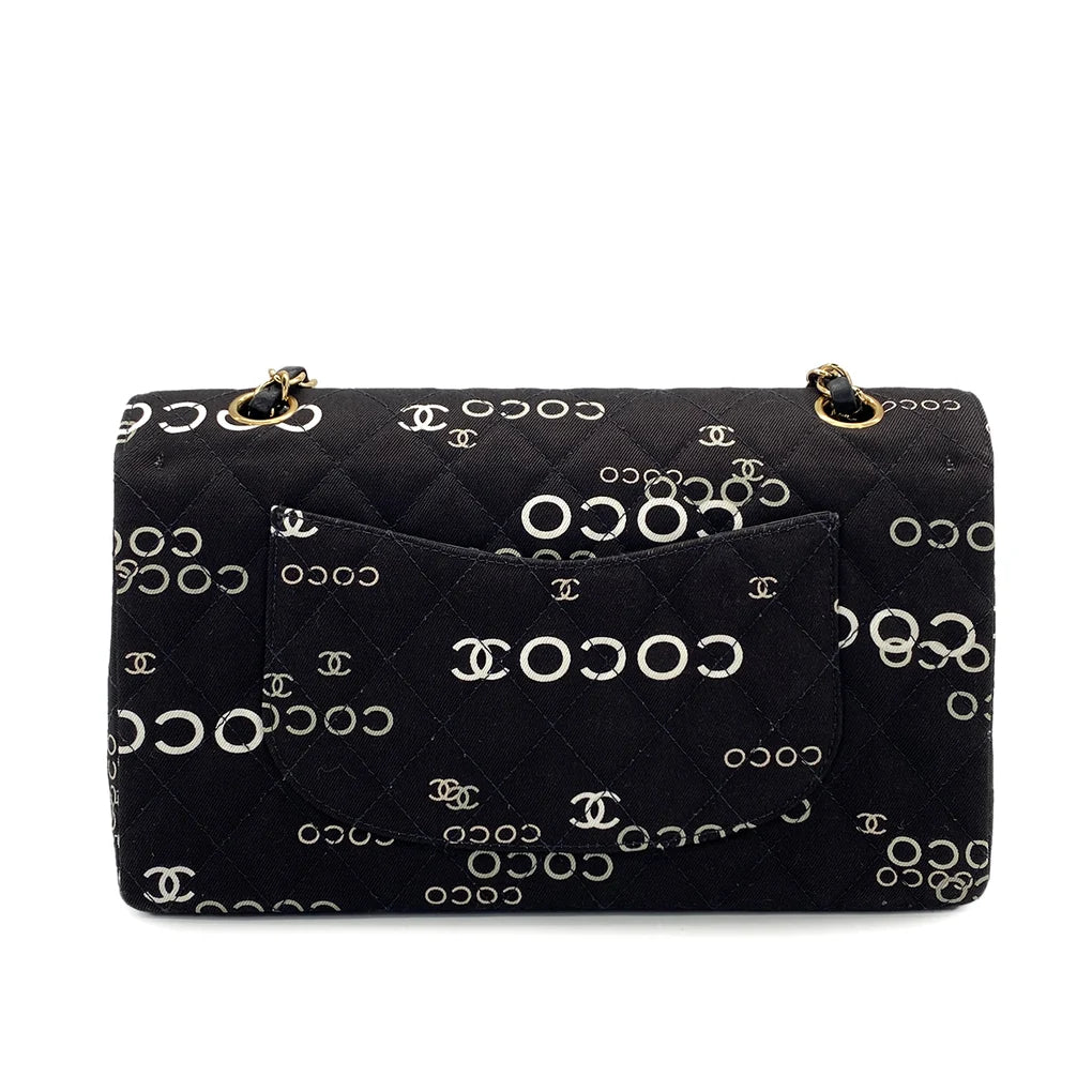 Evienne, 7 Series Coco Print Black Canvas Gold  Hardware with seal and card