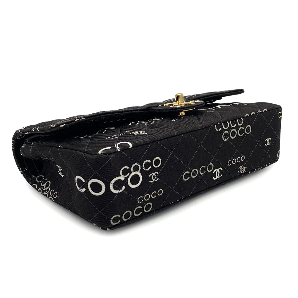 Evienne, 7 Series Coco Print Black Canvas Gold  Hardware with seal and card