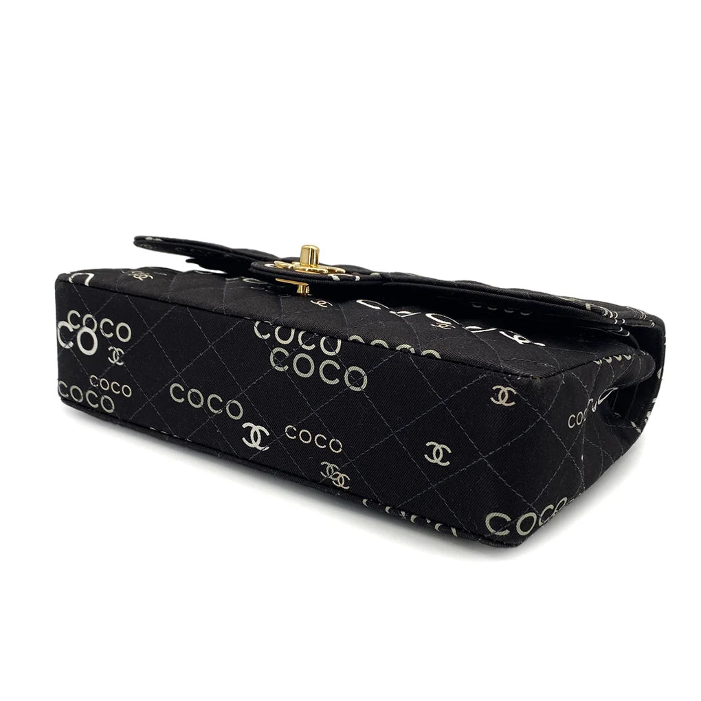 Evienne, 7 Series Coco Print Black Canvas Gold  Hardware with seal and card