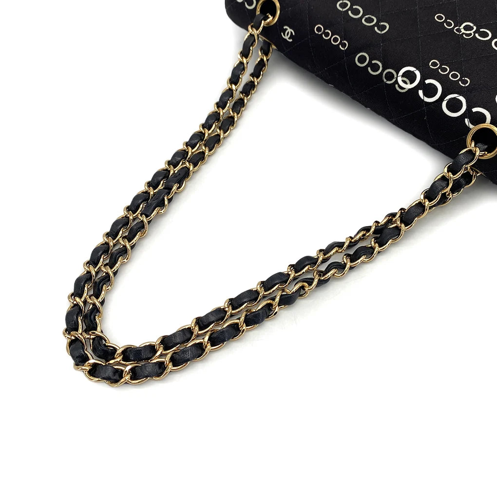Evienne, 7 Series Coco Print Black Canvas Gold  Hardware with seal and card