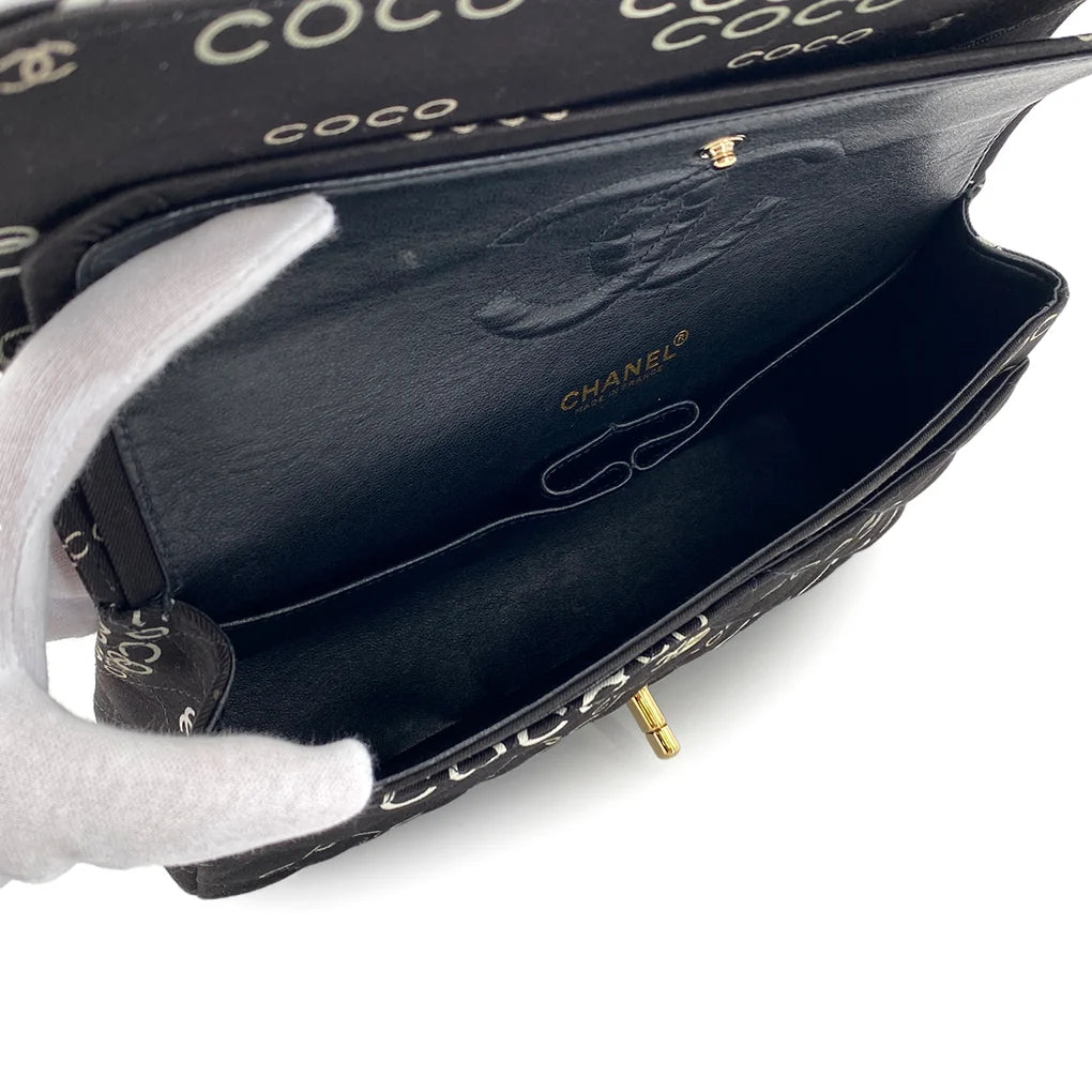 Evienne, 7 Series Coco Print Black Canvas Gold  Hardware with seal and card