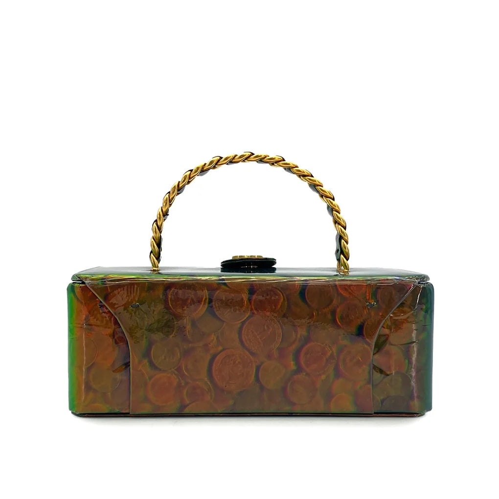 Avelia, 3 Series Coin Pattern Green Enamel Gold  Hardware with seal and card