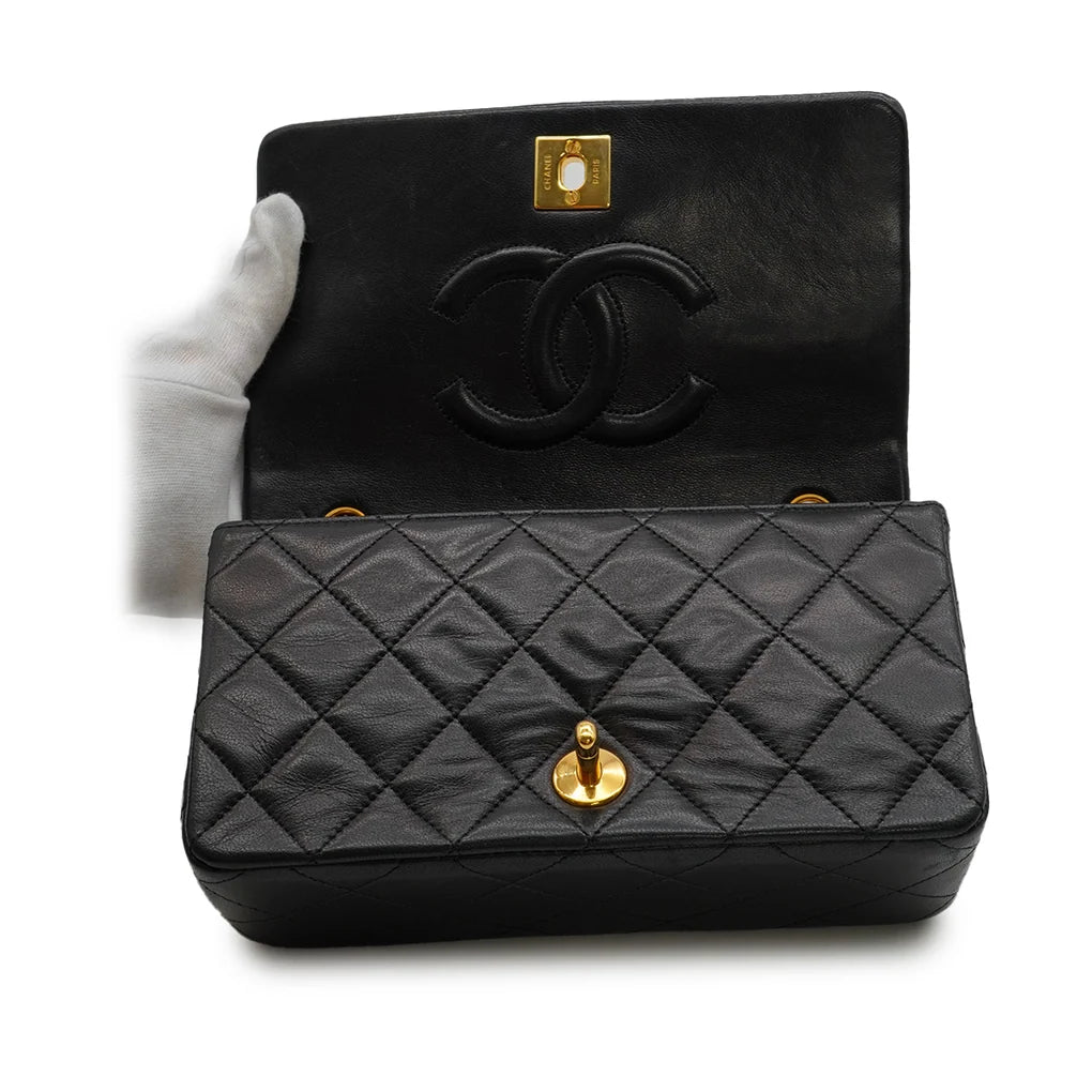Nela, 1 Series Mini Full Flap Black Lambskin with seal and card