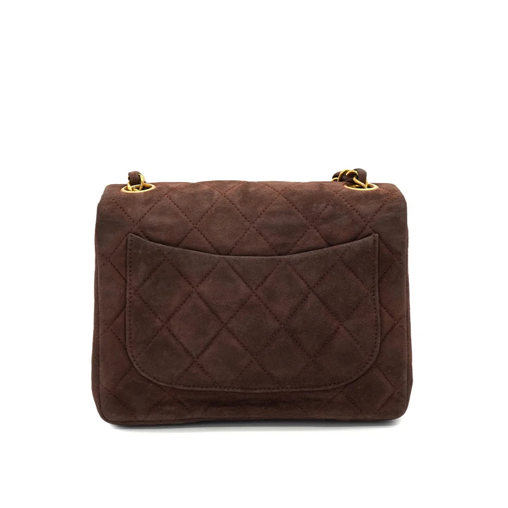 Elsinia, 3 Series Mini Square 17cm Brown Suede Gold Hardware  with seal only