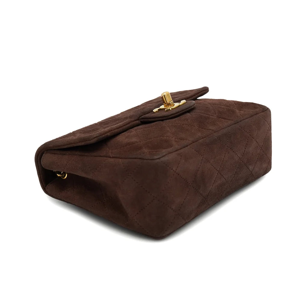 Elsinia, 3 Series Mini Square 17cm Brown Suede Gold Hardware  with seal only