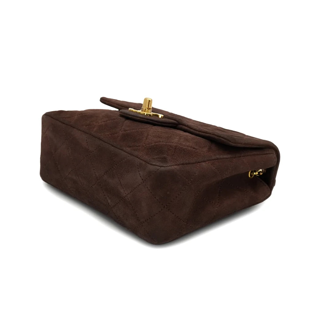 Elsinia, 3 Series Mini Square 17cm Brown Suede Gold Hardware  with seal only