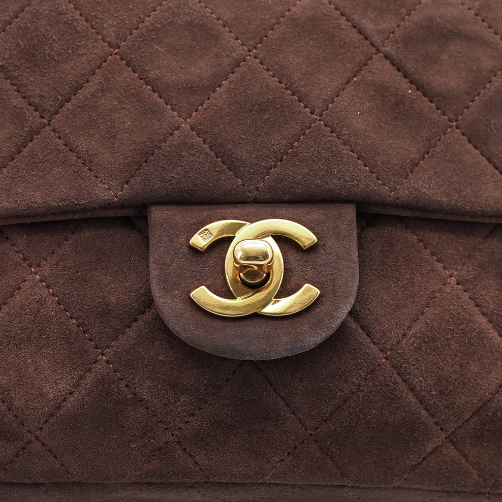 Elsinia, 3 Series Mini Square 17cm Brown Suede Gold Hardware  with seal only